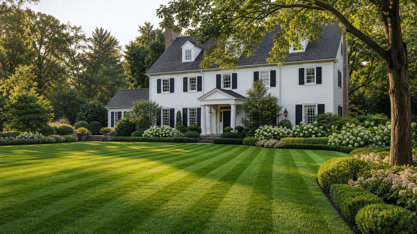 800×450 — perfect striped emerald lawn in front of colonial home